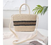 Ins Style Vegetable Basket Bag Woven Women's Bag Simple Striped Single Shoulder Hand-Held Large Capacity Beach Bag Vacation Style Wholesale