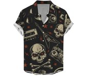 Men's skull retro shirt, fun candy 3D printed casual wear, men's lapel Hawaiian short sleeved shirt
