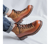 Botas de cuero genuino de moda de lujo para hombres, zapatos de plataforma de diseñador de marca al aire libre