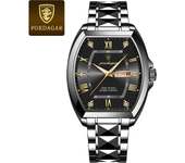 POEDAGAR Luxury Stainless Steel Watches for Man Luminous Waterproof Date Week Men Watch Tonneau Case Men's Quartz Watches