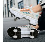 Libre para cambiar zapatos de fugitivo Patines de ruedas para niños y niñas Los zapatos de ráfaga pueden caminar Los zapatos de polea para adultos pueden encoger cuatro ruedas
