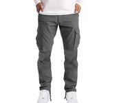 Pantalones Cargo para Hombre con Cintura Elástica y Bolsillo con Solapa, Pantalones Casuales Rectos