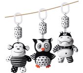 Juguetes Colgantes para Cochecitos,3PCS Juguete Actividades Sonajero Recien Nacido,Juguetes de Peluche Suave para Bebés para Cochecito, Cuna,Conjuntos de Formas de Alto Contraste Juguetes