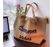 American Bison Woven Canvas Beach Bag Tassel Bag Embroidered Letter Women's Large Capacity Tote Bag Handbag Shoulder Bag