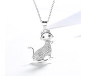 Collar de Gatito de Plata esterlina, joyería Femenina, estilo Japonés y Korean, Colgante simple de cerccled with microincubaciones, Cadena de clavícula