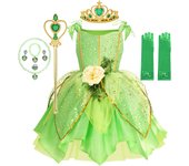 Muababy Girls TinkerBell Costume Halloween Costume Green Fancy Dress Fairy Princess Cosplay Carnival Party Costume