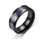 16 Colors Men Jewelry Red Blue Black Dragon Inlay Comfort Fit Stainless Steel Rings For Wedding Wide 8mm