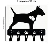 1pc Bull Terrier Key Holder & Leash Hanger - 6 inch/9 inch Wide Metal Coat Rack Hooks with 5 Key Hooks