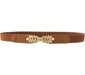 Fashion Leaf Waistbands Stretchy Lady HOT Elastic Cummerbunds For Women Dark Blue Belt Dress Gold Double Metal Buckle Waistband