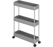SONGMICS Carrito Auxiliar con Ruedas, Carrito Cocina, Estantería con Ruedas, Carrito para el Baño, para la Cocina, 40 x 13,5 x 60 cm, Gris/ Blanco