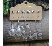 Ancient Silver Color Earrings Turquoise Inlaid Ethnic Style Geometric Circular Bows Sunflowers Starfish Gifts Party