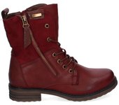 PuntoSalao Botas estilo militar casual para mujer color burdeos F6292 cómodas y de tendencia para ir a la moda cierre cordones y cremallera