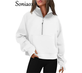 Women's Zipper Half Cardigan Splicing Kangaroo Pouch Thickened Sweatshirt Female Autumn Winter Stand-up Collar Hoodie Outerwear