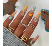 Matte Medium  Ballerina Press On Nail Pink And White False Nails With Glitter Flower Designs Artificial Reusable Fake Nails
