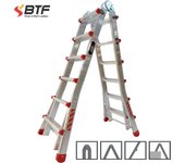 BTF Escalera Plegable Telescópica Articulada en Aluminio  De 10 hasta 24 peldaños. Certificada Normativa EN131, Capacidad Máxima 150 kg.