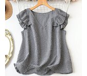 Plus Size Black And White Check Short Sleeve Bubble Sleeve Cover Meat Casual Everyday Summer