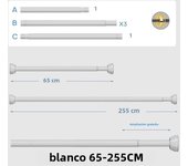 White 65-255cm Adjustable Stainless Steel Clothes Drying Rack No-Drill Telescopic Pole Curtain Rod for Balcony Bathroom