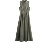 TRAF Women Fashion Round Collar Sleeveless Pleated Slim Elegant Solid Half Zipper A-line Dresse Girl's Casual High Street Robe