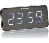 Roadstar CLR-2615 Radio Reloj Despertador Digital PLL FM 2 Alarmas, Gran Pantalla LCD, Snooze, Temporizador, Slim, , Negro/Plata