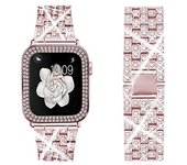 Women Diamond Strap+Case For Apple Watch 45mm 44 mm 42mm 41mm 40mm 38mm Metal Bracelet Band iWatch 7 8 9 SE Bling Cover Correa
