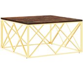 vidaXL Mesa de centro acero inoxidable y madera maciza acacia Plateado, Dorado, Plateado y marrón claro Mesita de Salón o Comedor o Auxiliar Mesa de Café Meuble Salón