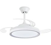 NARVI Ventilador de techo color Blanco, Palas retráctiles,Motor DC, Luz LED Regulable y Memoria. Mando a distancia. REF 8982 WH