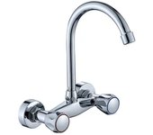 Grifo de cocina de pared para fregadero, lavadora y lavabo de baño de pared con 2 mandos, aireador de ahorro. Cromo