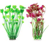 2 piezas de plantas artificiales de plástico para decoración de acuarios, plantas de acuario grandes, plantas artificiales para adornos de paisajismo de peceras de 40 cm de alto, verde + rojo vino
