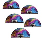 Paquete de 5 abanicos plegables grandes de 28 cm (2025), ideales para bailar en línea, ideal para eventos y fiestas (arcoíris).
