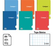 CUADERNO CAMPUS ORIGINAL BLOC ESPIRAL CAMPUS A4 TAPA BÁSICA 80 H 60G  PACK DE 6UNIDADES  CUADRÍCULA 3 MM 4MM HORIZONTAL LINEAS DOBLE RAYAS 2.5MM O 3.5MM ,LISO,MILMETRADO TODO LOS MODELOS A ELEGIR MIRARSE BIEN ANTES DE HACER PEDIDO GRACIAS