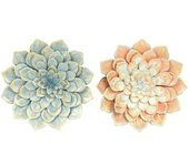 Decoración de Pared DKD Home Decor 61 x 8 x 61 cm Flor Azul Naranja Shabby Chic (2 Unidades)