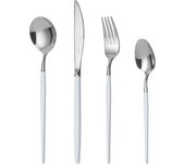 Mr.Spoon Juego 24 piezas Cubiertos, Acero inoxidable 18/0, Color Plateado, Mango blanco, Incluye cuchillo,tenedor,cuchara,cucharilla, Cubertería, Servicio para 6 Personas, Apto para lavavajillas. Ideas de regalo， Incluye bolsa de regalo.