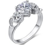 18K Rose gold Plated Love Heart Cubic Zirconia Promise Halo Engagement Promise Eternity Valentine's Day Ring for Women Size 6-10