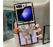 Bling Square Suitcase Armor Case for Samsung Galaxy Z Flip 6 5 4 3 5G 3D Diamond Metal Butterfly Foldable Holder Bracket Cover