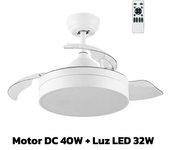 Ledme Ventilador de techo con LED, Motor DC, silencioso con mando a distancia, aspas retráctiles, 6 velocidades y 3 temperaturas de luz, temporizador, función verano-invierno
