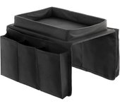 InnovaGoods® organizador de reposabrazos para sofa, bolsillo bandeja para sofa, organizador de mandos, Uso para ordenar utensilios de ocio y apoyar snacks o bebidas, 6 compartimentos, Color Negro