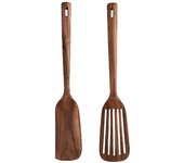 Utensilios de cocina de madera, 2 cucharas y espátula de madera para cocinar, elegantes, para usar en la cocina.