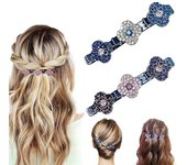 Pinzas para el cabello trenzadas - Pinzas para el cabello trenzadas con piedras de cristal brillantes, pinzas para el cabello trenzadas para mujeres, pinzas para el cabello trenzadas con piedras de cristal para peinar el cabello grueso y fino (4 piezas/b)