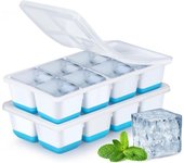 Bandeja de Hielo grande con tapa, paquete de 2 bandejas para Cubitos de Hielo, bandeja de silicona para Cubitos de hielo