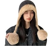 Gorros de invierno para mujer, gorro peruano con orejeras, gorro de esquí y nieve de sherpa, forro polar de punto, 3 pompones