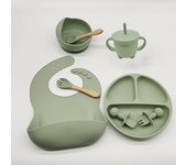 Vajilla De Silicona De 6-8 Piezas Para Bebé Juego De Baberos Con Ventosa Tazón Cuchara Tenedor Taza De Alimentación Plato Dividido Platos Infantiles Vajilla Para Niños Suministros Para Madres Y Bebés