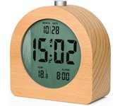 Reloj despertador digital con Pantalla LCD de temp y fecha, Reloj despertador inteligente de Madera con badera y Luz