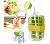 Cubitera 2 en 1 sin contacto, con tapa y recipiente, ideal para el verano, bandeja vertical fácil de abrir para café y zumo congelados (blanco, 800 ml)