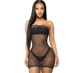 QUEEN LINGERIE - VESTIDO CUERPO DE RED CON BRILLANTES S/L
