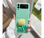 Cute Korean 3D Flower Tulip Orange Mint Green Solid Color Case For Samsung Galaxy Z Flip 3 5G Z Flip3 Flip4 Zflip3 Soft Cover