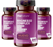 Magnesio Complex Vitalnatura | Citrato 1593 mg + Bisglicinato 600 mg (375mg Elemental) + Vitaminas B5, B6 y Ashwagandha Pura | Potencia y Energía Natural, Reduce el Estrés y el Cortisol, Músculos Fuertes, Sueño Reparador y Relajante | 3x 240 Cápsulas