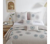Novotextil - Colcha Bordada Primavera/Verano con 2 o 4Fundas de Cojín | Microfibra Suave | Para Camas 90, 105, 135, 150 y 180 | Colores Neutros con Bordado Vivo | Lavable y Ligera | Relleno de 150gr/m2  | Cubrecamas de entretiempo |  Confort y Decoración