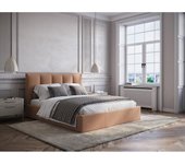 Vente-unique - Canapé abatible de 160 x 200 cm con cabecero de costuras verticales - Tela - Terracota - KILACLO