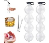 Molde redondo transparente de 4 orificios con cubierta de silicona, ideal para hacer bolas de hielo, fácil de llenar y liberar, ideal para cócteles y bebidas (2 unidades)