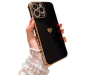 Women's Female Love Heart Design, Gold Luxury Soft se, mera Protection, Shockproof Silicone se for iPhone 16 Pro Max